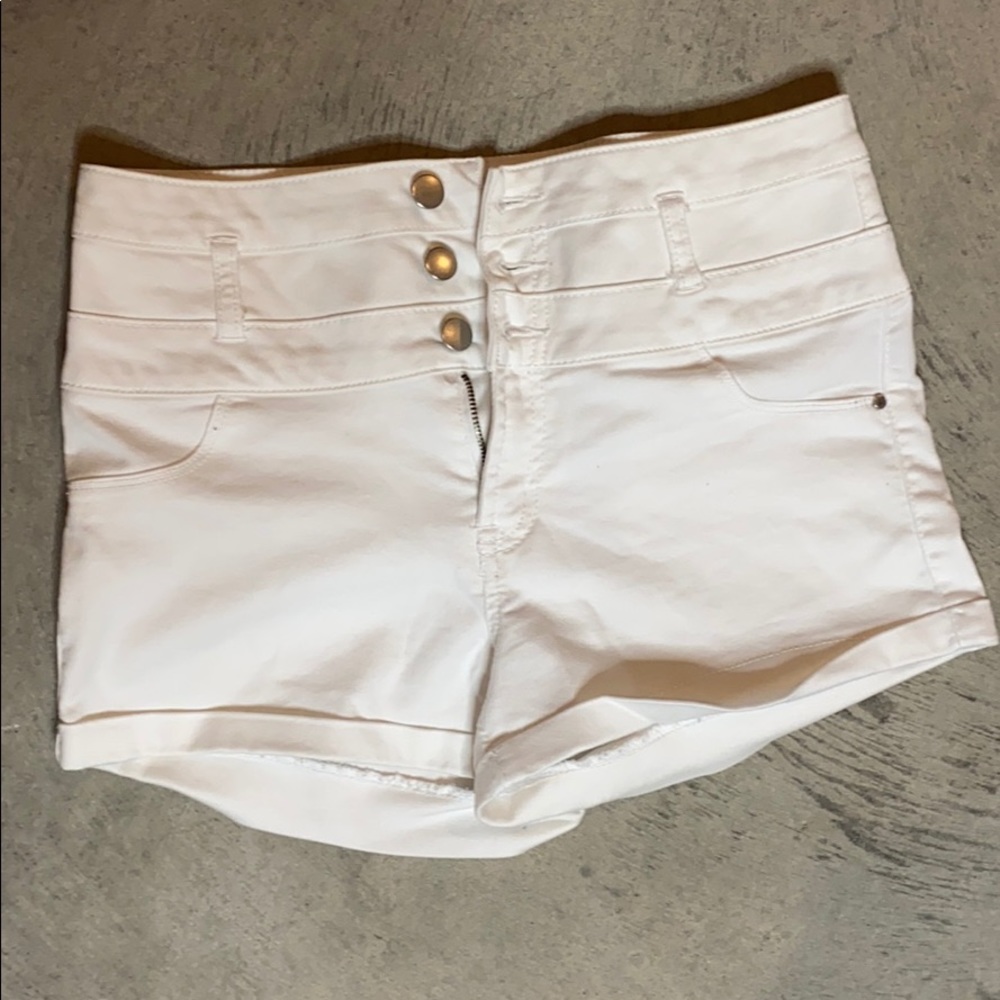 High waisted white jean shorts